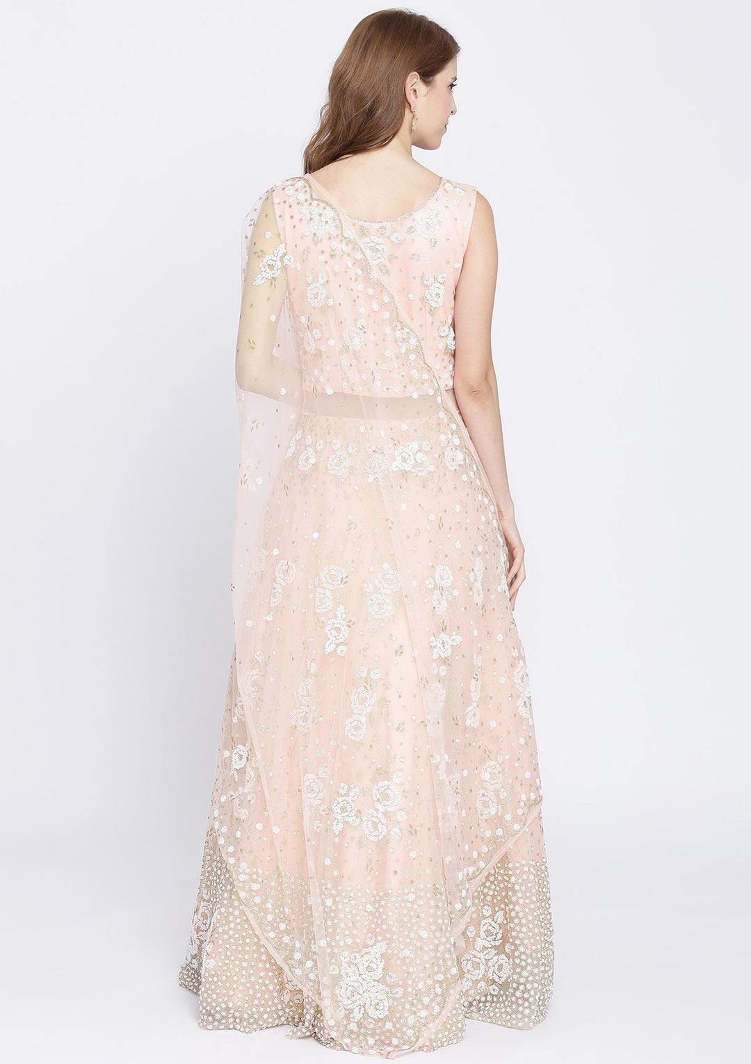 Baby Pink Cutdana Net Designer Gown-Koskii