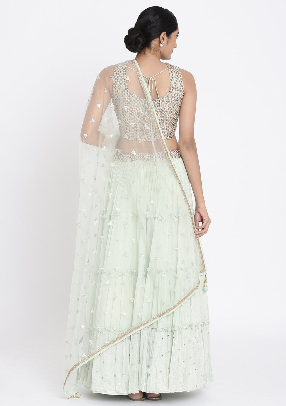Pista Green Zariwork Art Silk Designer Lehenga - koskii