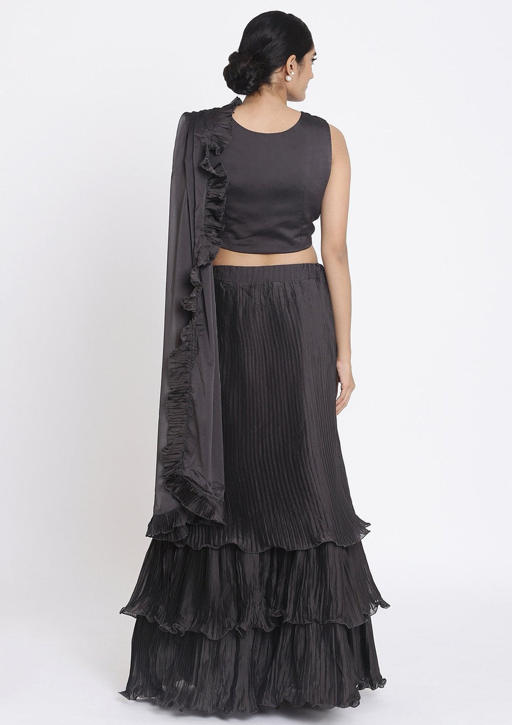 Black Cutdana Georgette Designer Lehenga - koskii