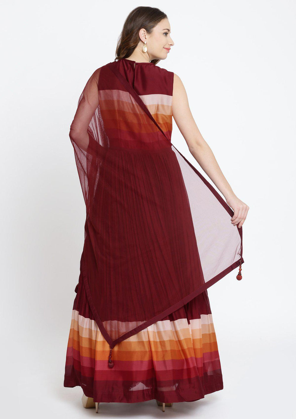 Maroon Cutdana Georgette Designer Gown-Koskii