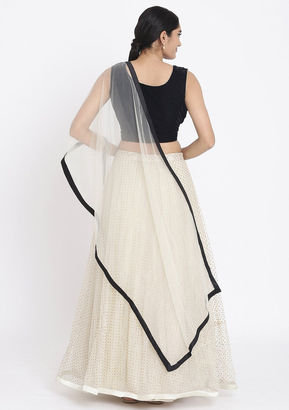 Cream And Black Stonework Net Designer Lehenga - koskii