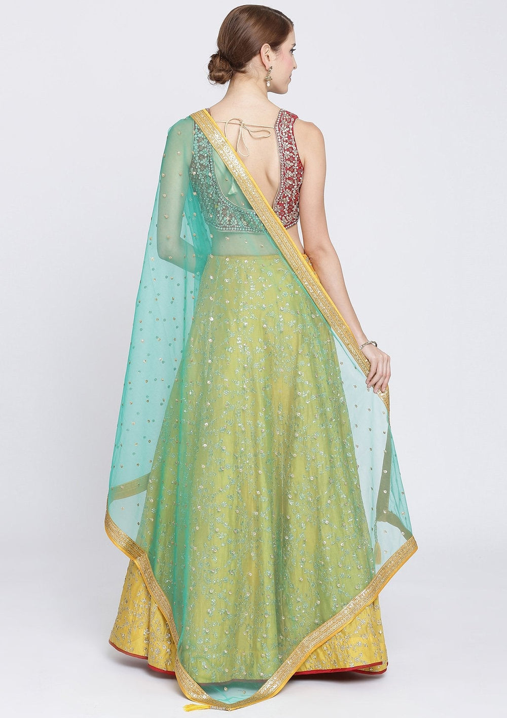 Yellow Sequins Rawsilk Designer Lehenga-Koskii
