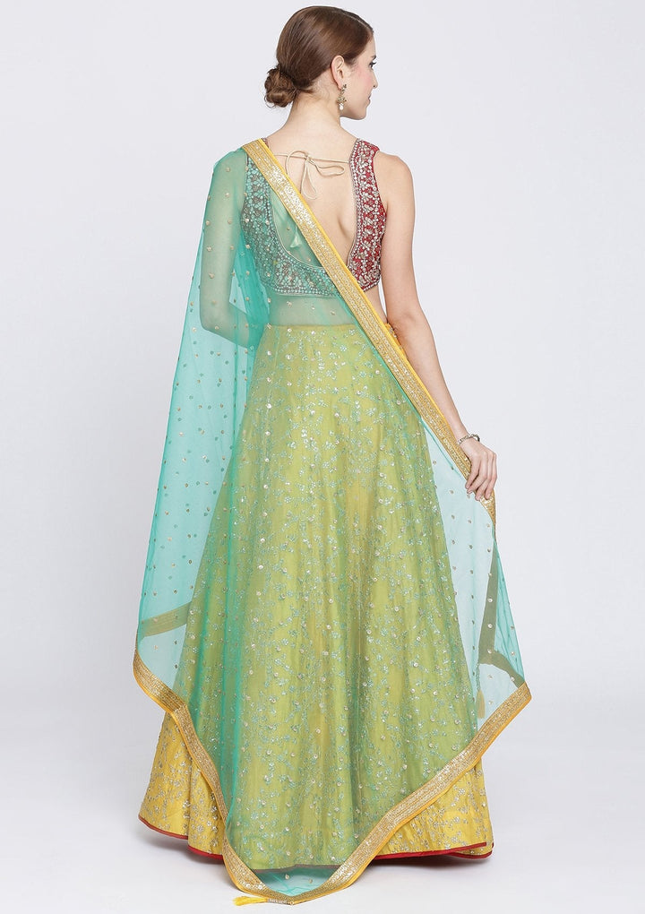 Yellow Sequins Rawsilk Designer Lehenga-Koskii
