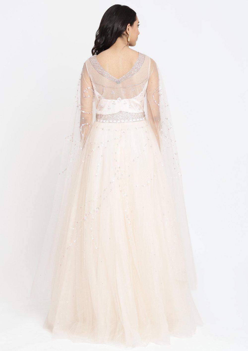 Cream Cutdana Net Designer Gown-Koskii