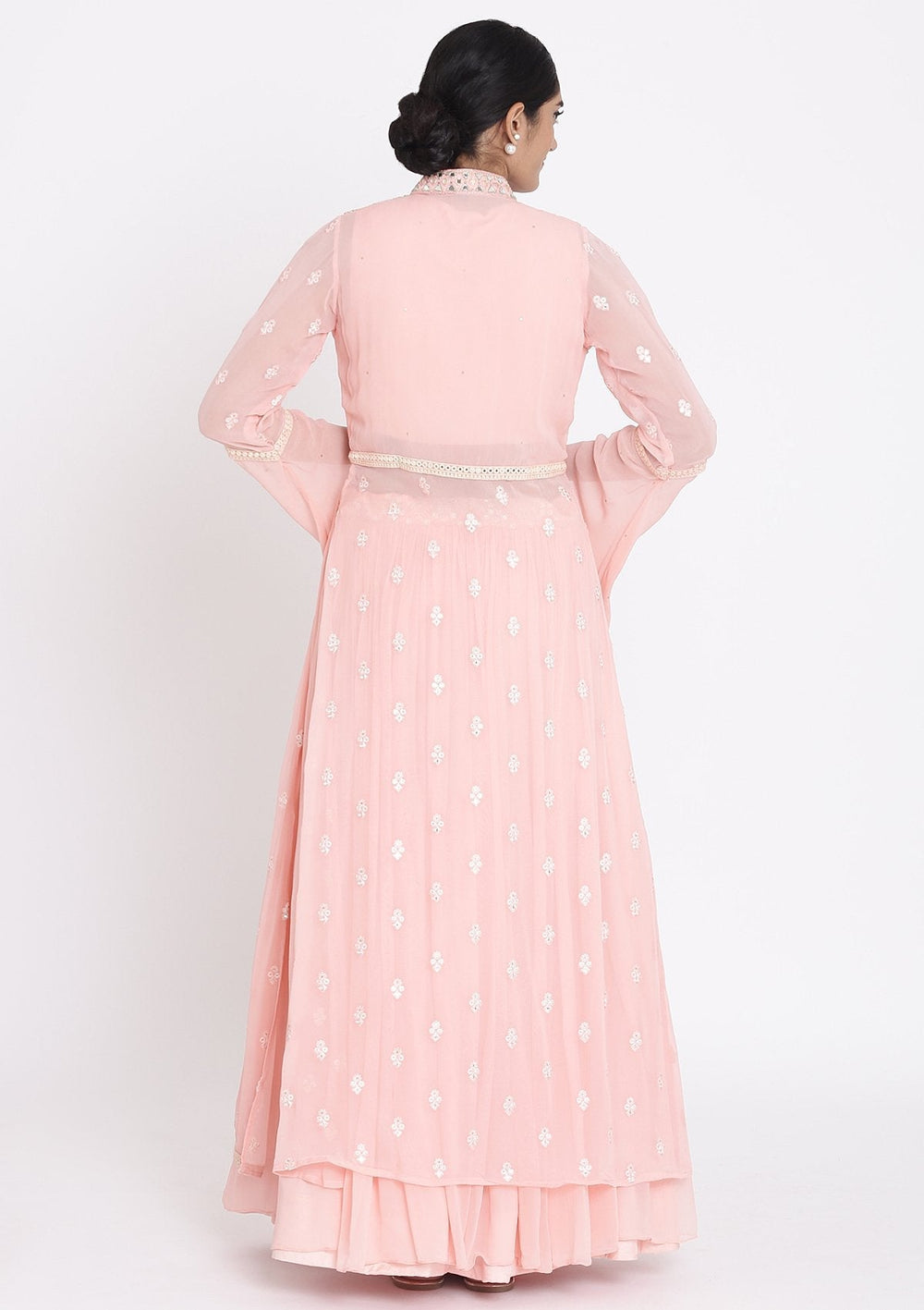 Pink Mirrorwork Georgette Designer Lehenga - koskii