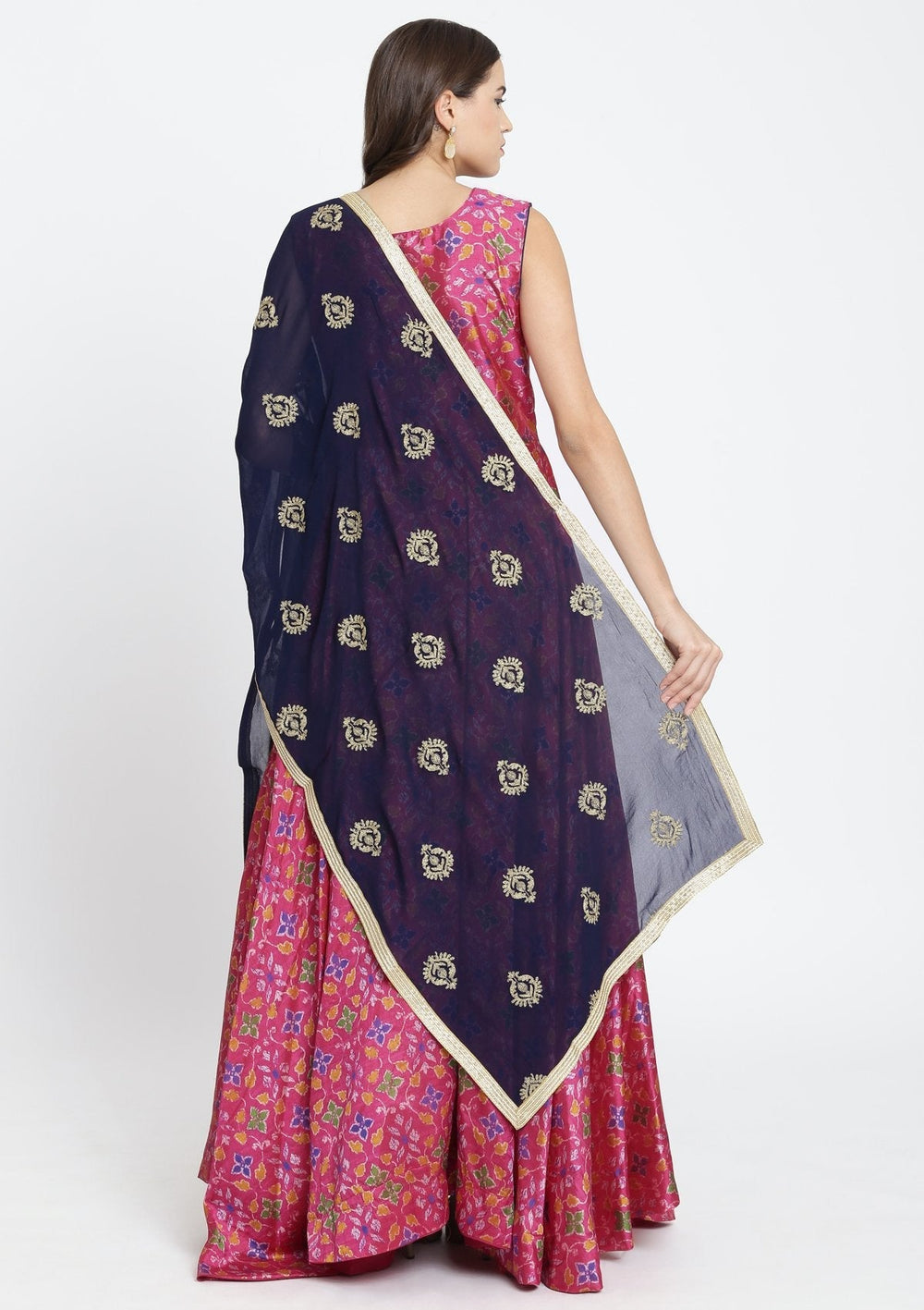 Fuschia Stonework Art Silk Designer Gown-Koskii