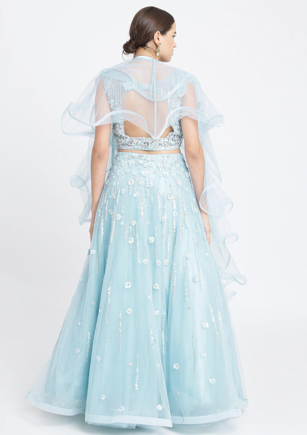 Sky Blue Sequins Net Designer Lehenga-Koskii