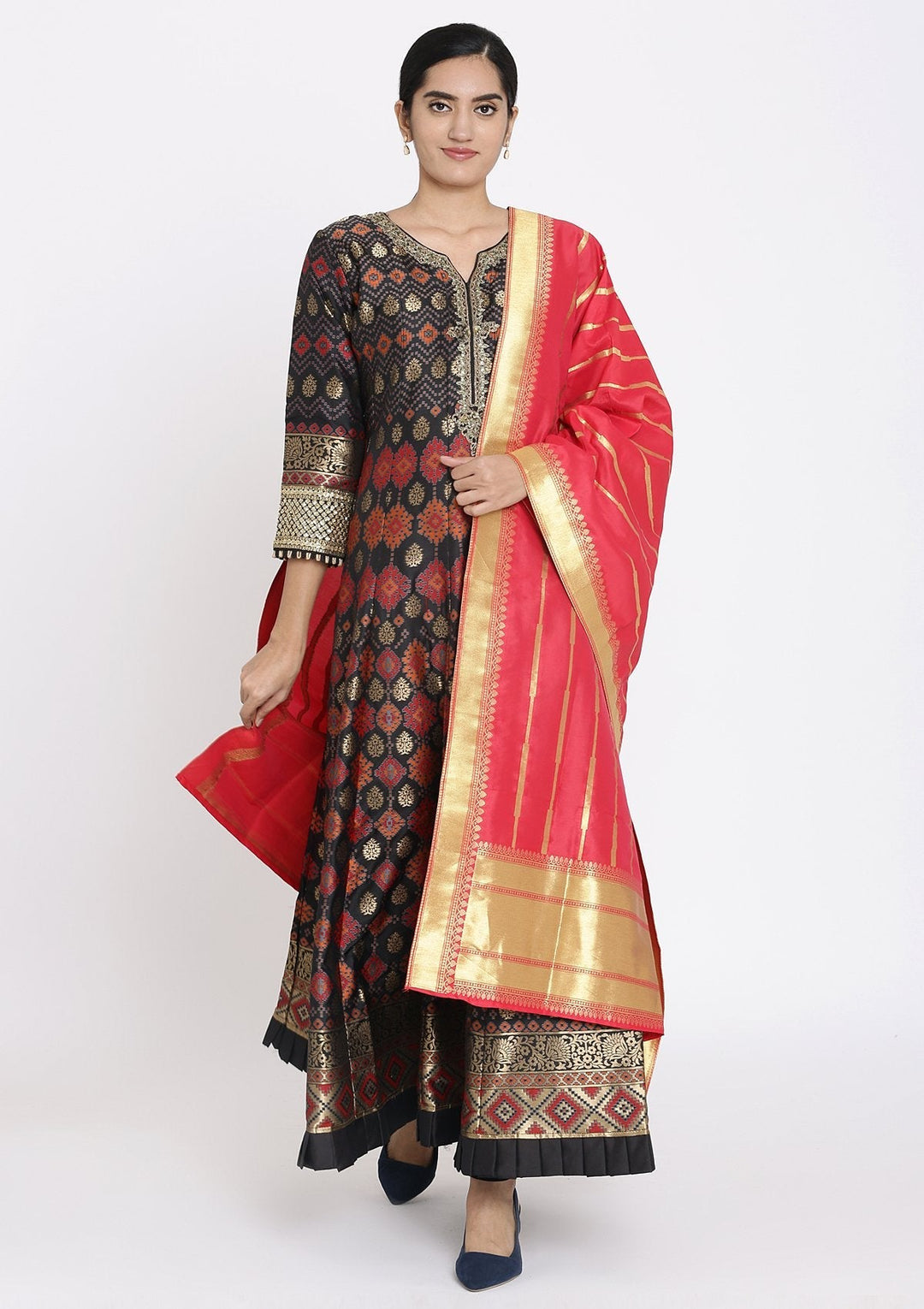 Black Zariwork Art Silk Designer Gown - koskii