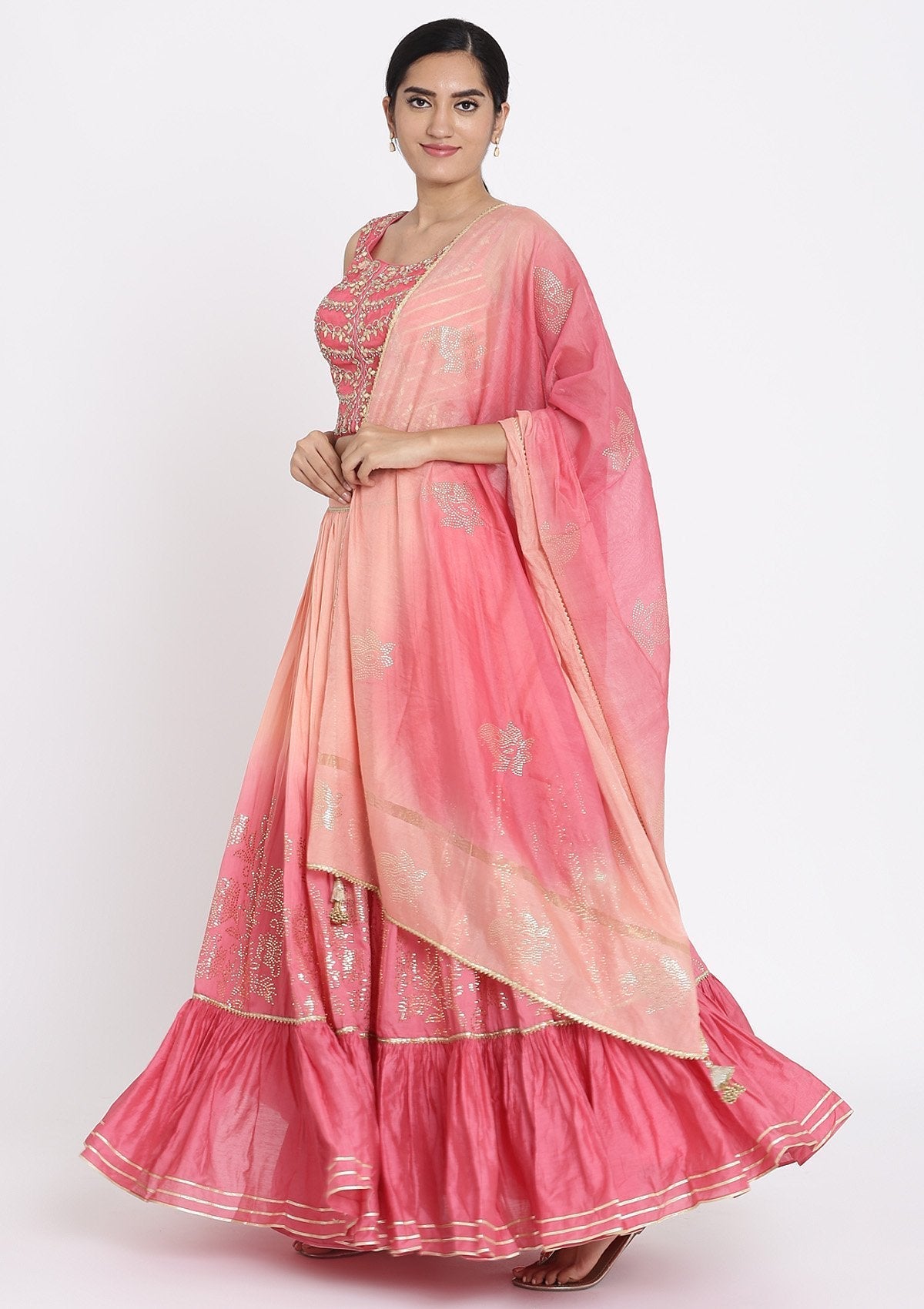 Pink And Peach Gotapatti Georgette Designer Lehenga - koskii