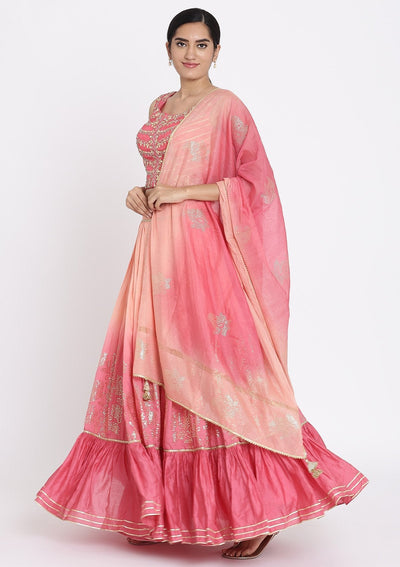 Pink And Peach Gotapatti Georgette Designer Lehenga - koskii