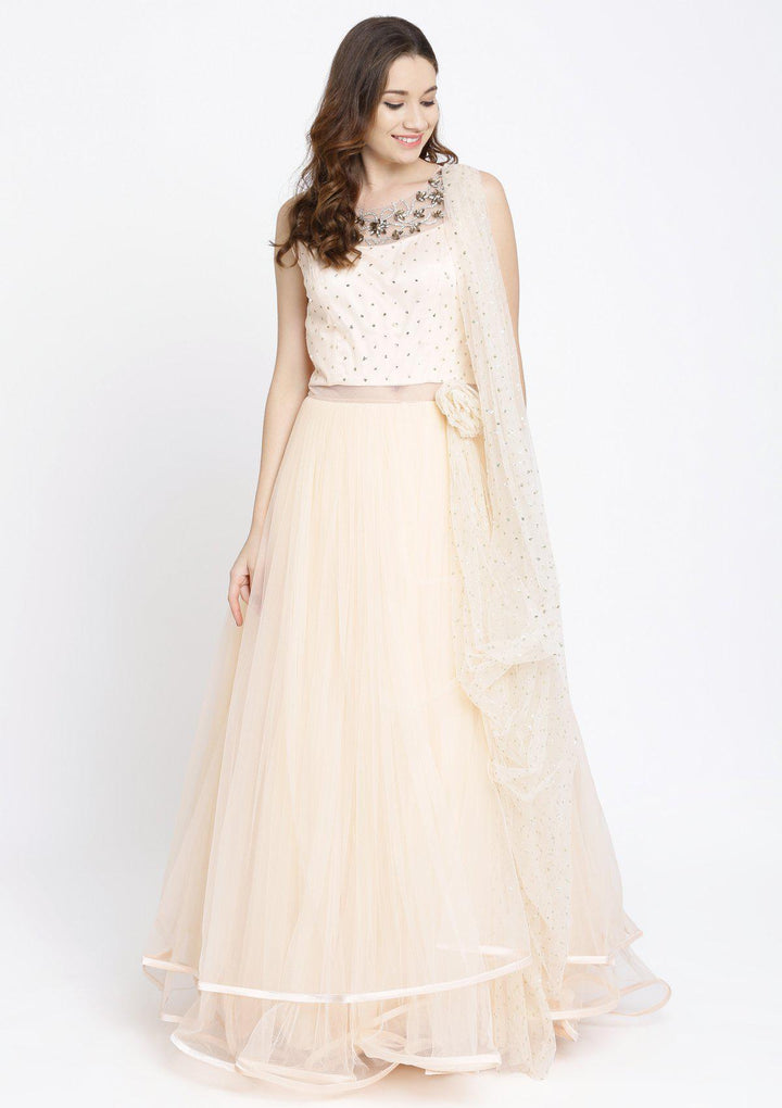 Peach Stonework Net Designer Gown-Koskii