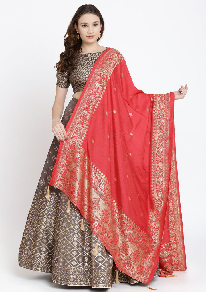 Dark Grey Zariwork Brocade Designer Lehenga-Koskii