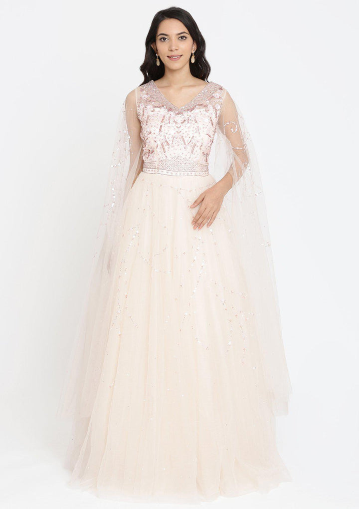 Cream Cutdana Net Designer Gown-Koskii