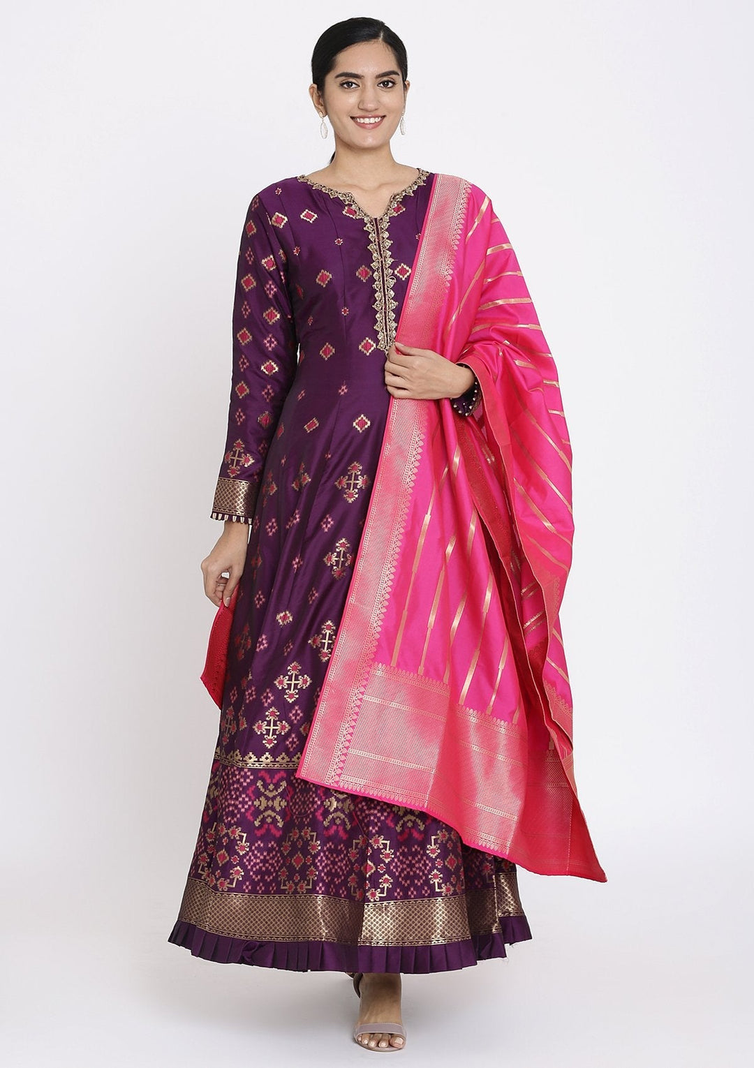 Purple Zariwork Art Silk Designer Gown - koskii