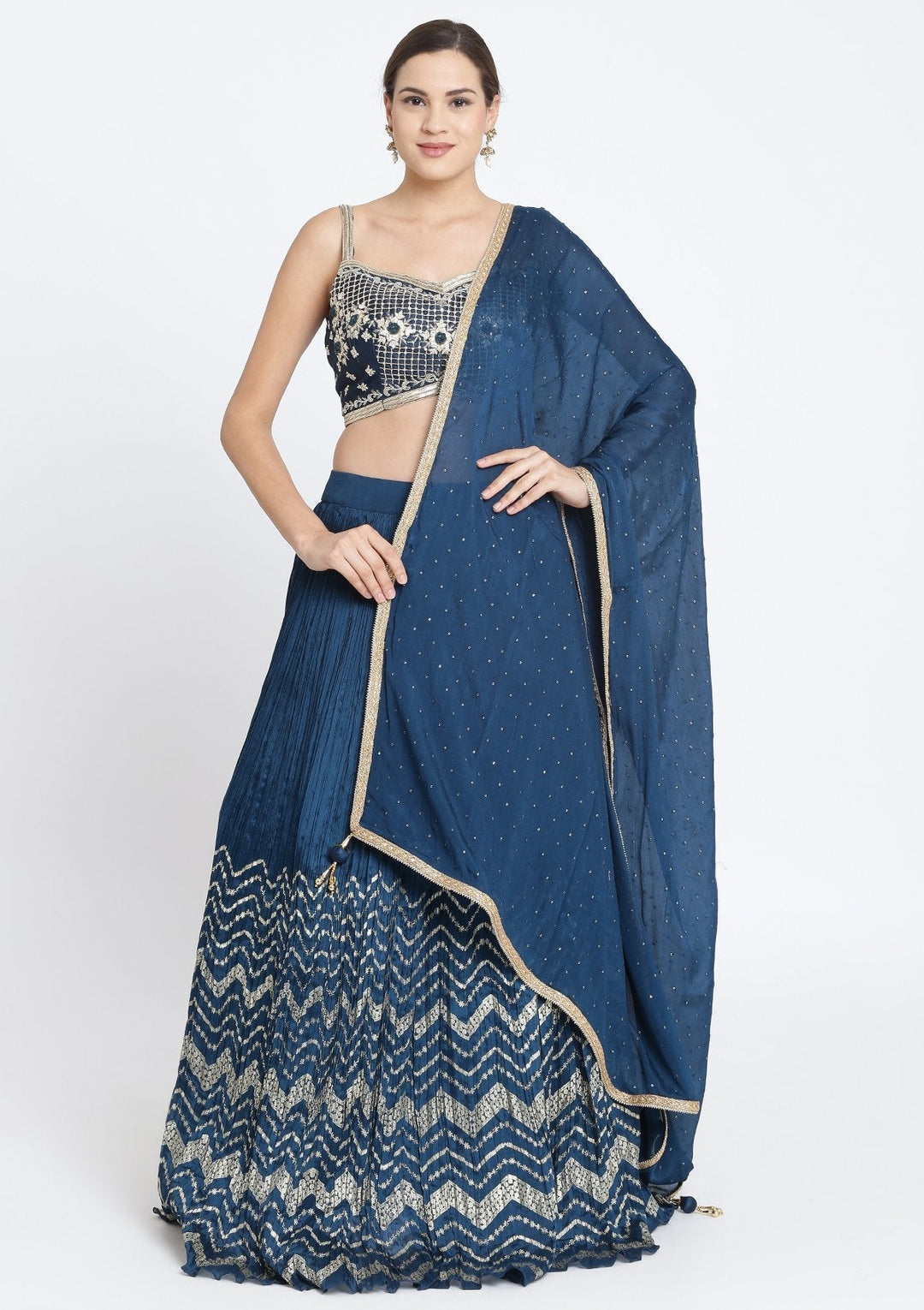 Peacock Blue Zardosi Art Silk Designer Lehenga-Koskii