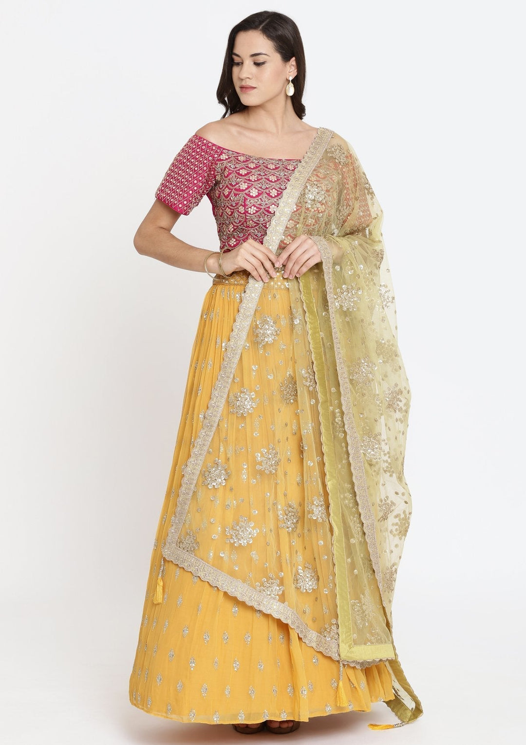 Yellow Cutdana Georgette Designer Lehenga-Koskii