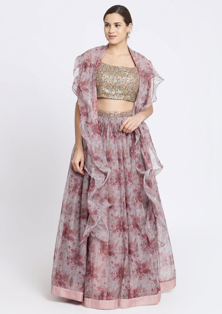 Lavender and Brown Sequins Tissue Designer Lehenga-Koskii