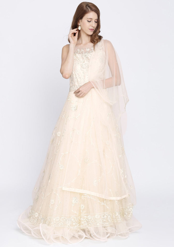 Cream Stonework Net Designer Gown-Koskii