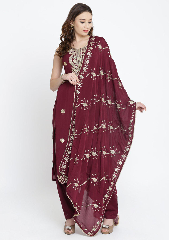 Maroon Gotapatti Semi Crepe Designer Salwar Suit-Koskii