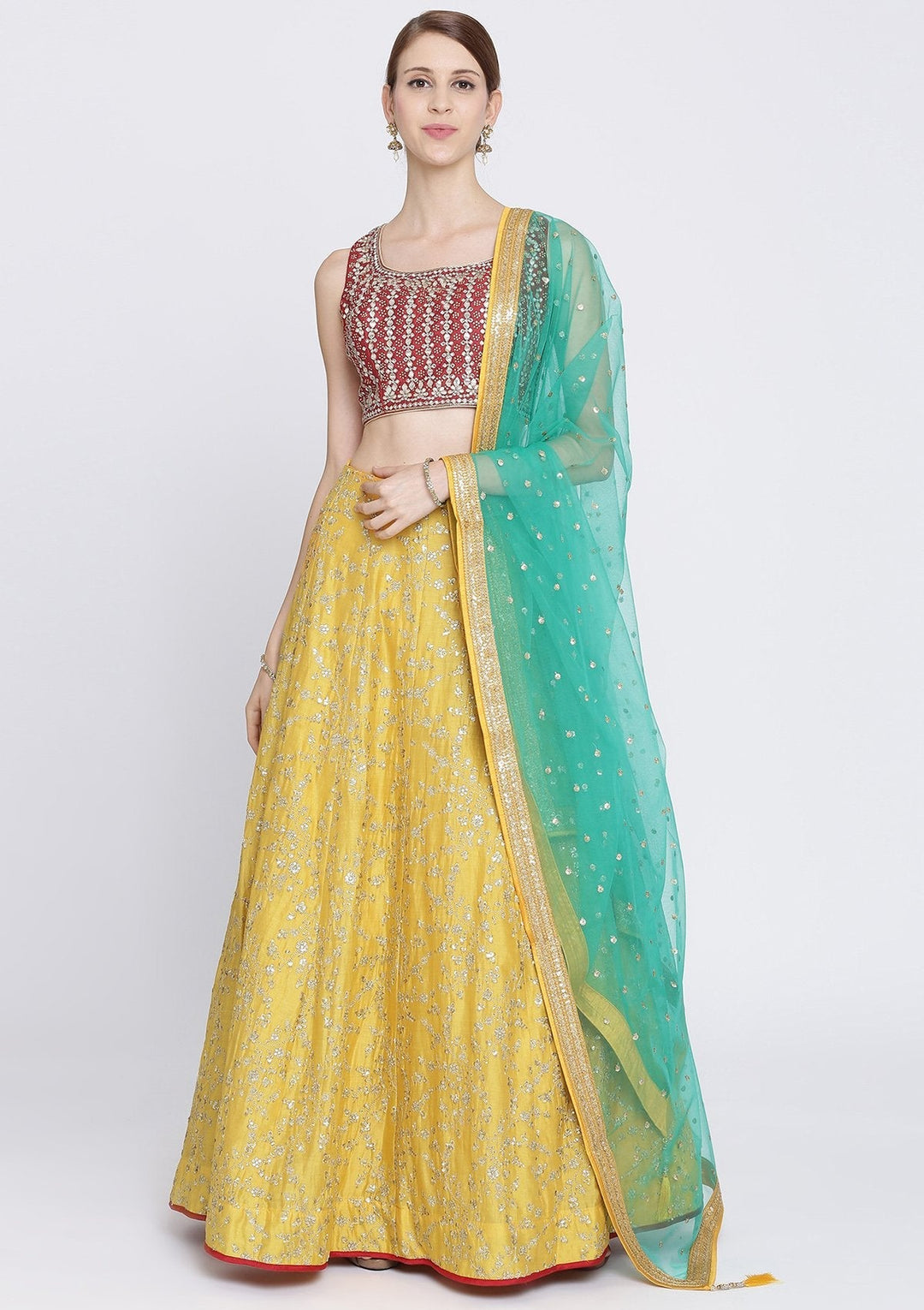 Yellow Sequins Rawsilk Designer Lehenga-Koskii