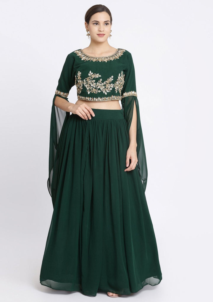 Bottle Green Sequins Georgette Designer Lehenga-Koskii