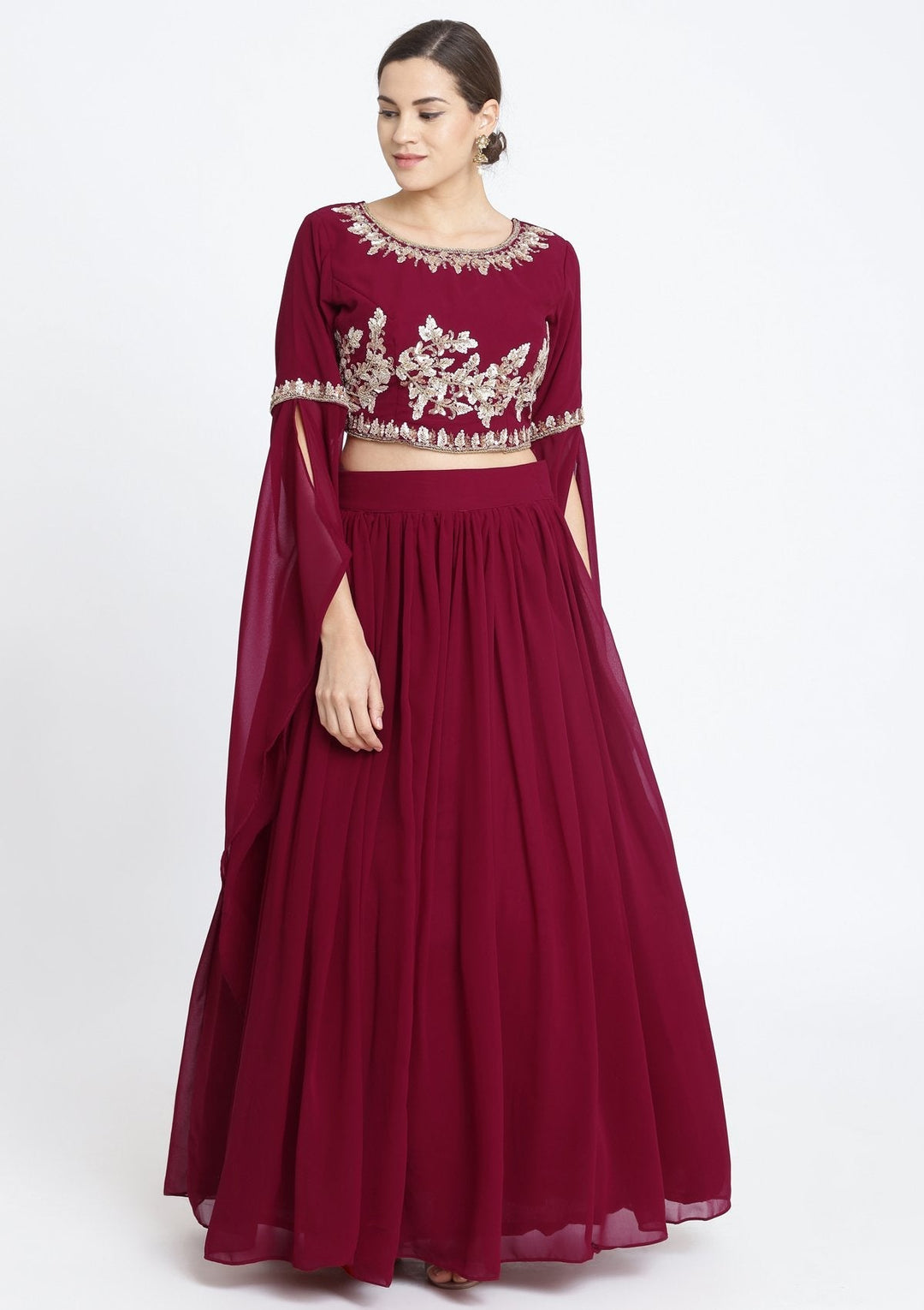 Maroon Sequins Georgette Designer Lehenga-Koskii