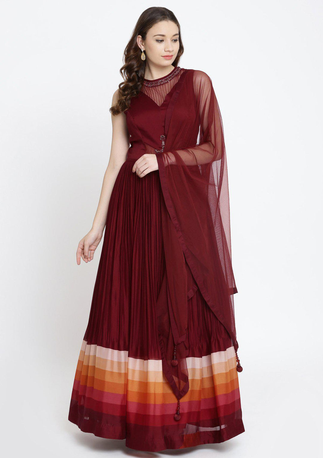 Maroon Cutdana Georgette Designer Gown-Koskii