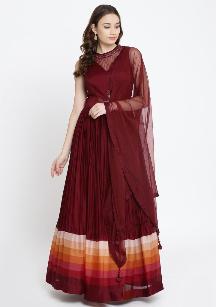 Maroon Cutdana Georgette Designer Gown-Koskii