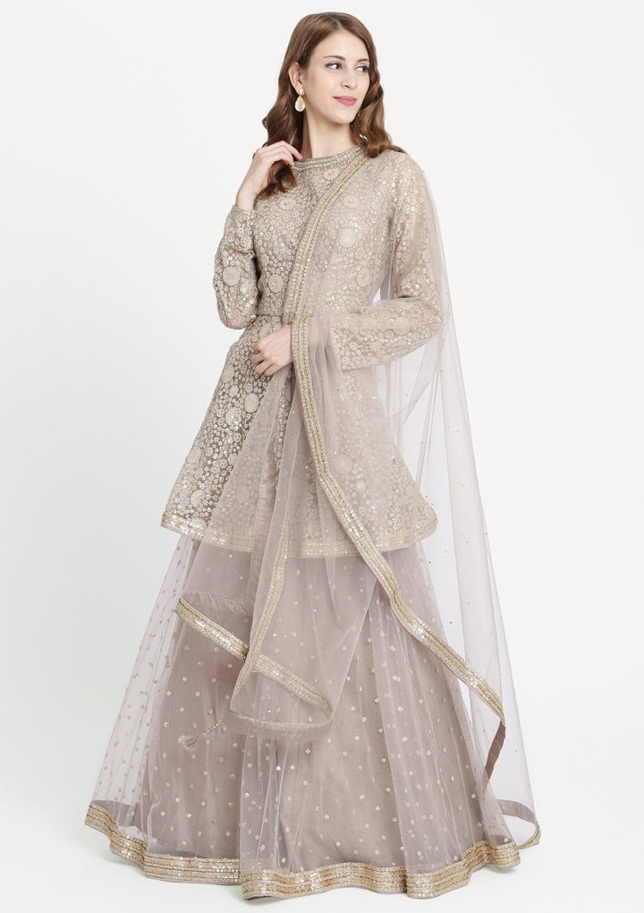 Light Grey Mirrorwork Net Designer Sharara-Koskii