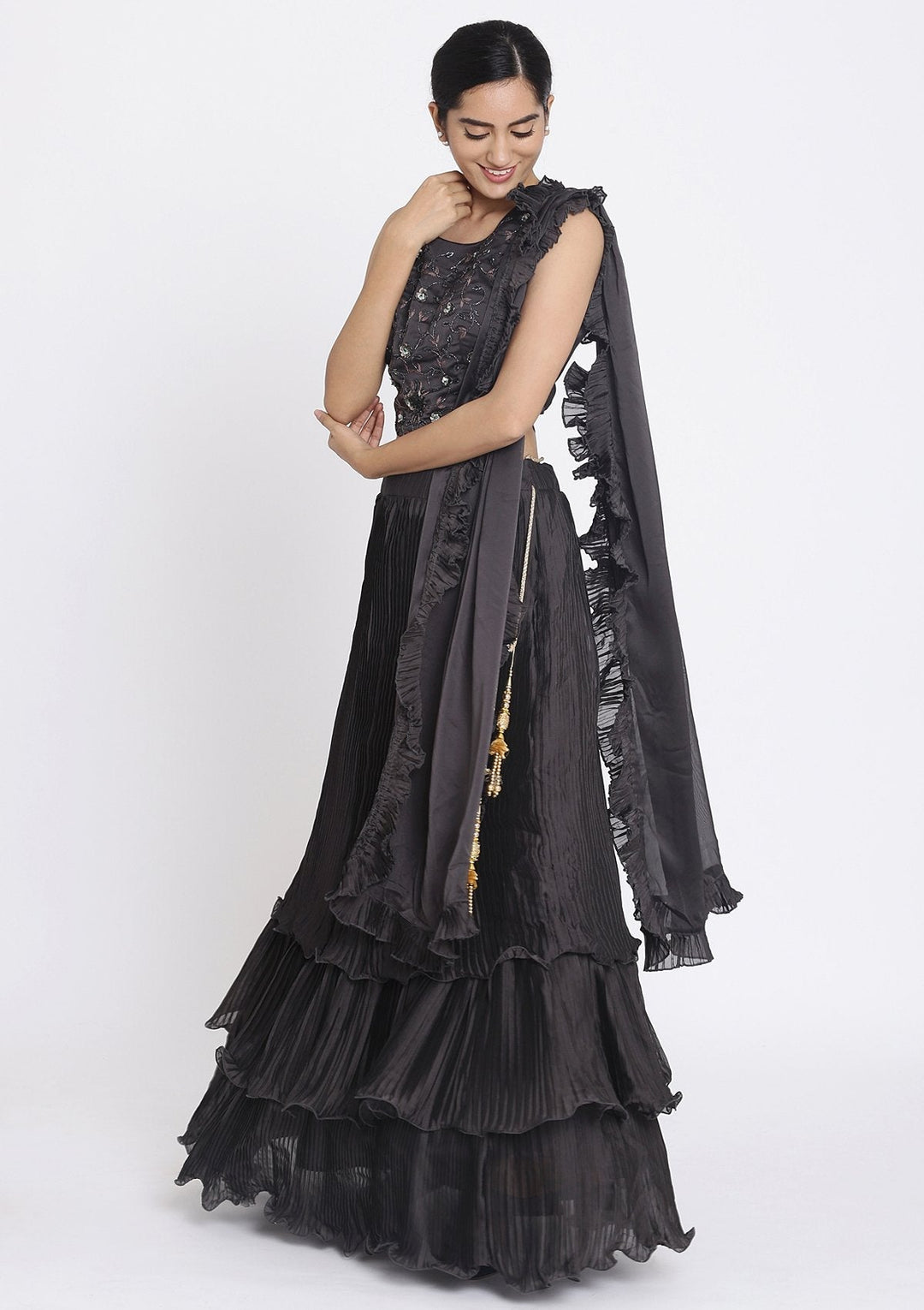 Black Cutdana Georgette Designer Lehenga - koskii