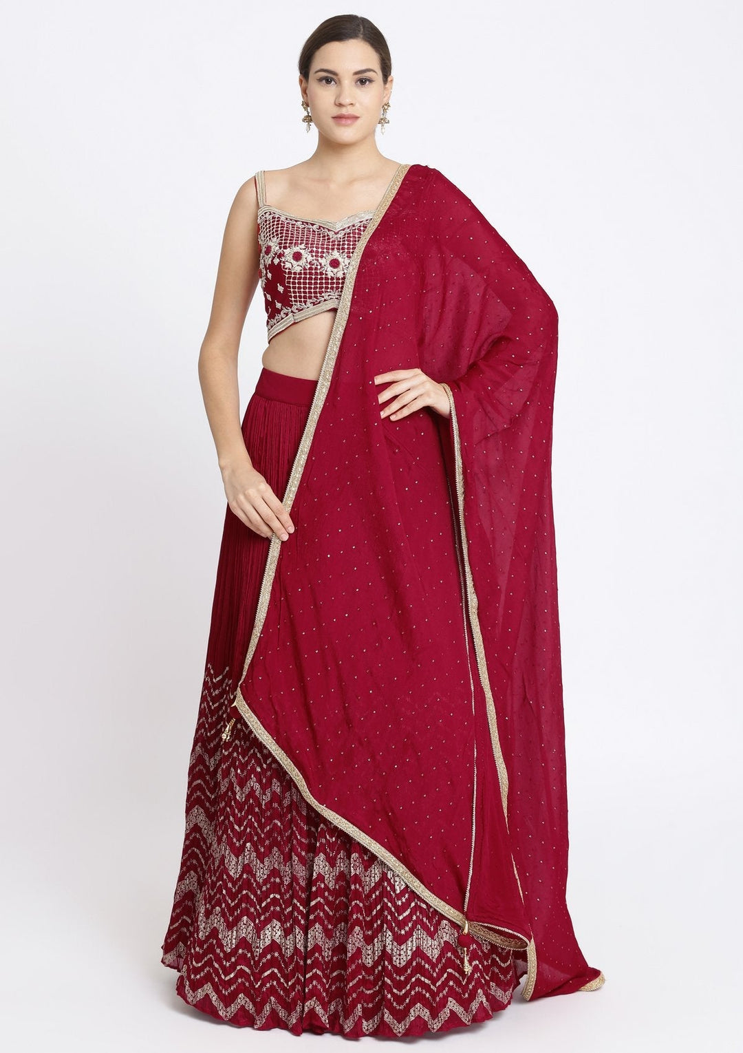 Red Zardosi Art Silk Designer Lehenga-Koskii