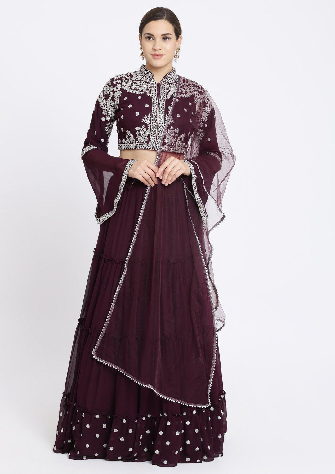 Wine Zariwork Georgette Designer Lehenga-Koskii