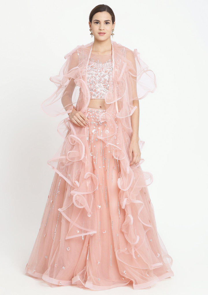 Misty Rose Sequins Net Designer Lehenga-Koskii
