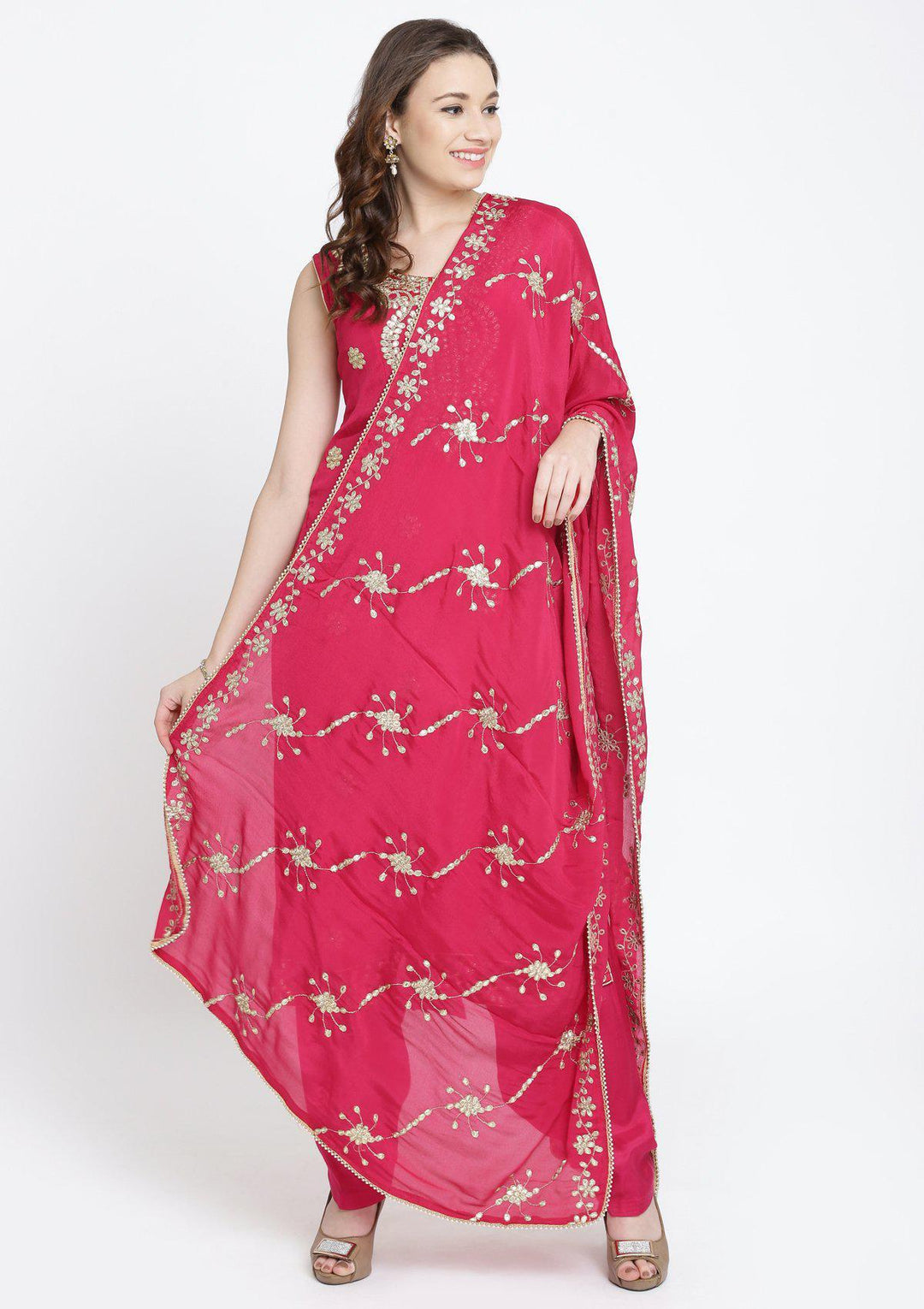 Fuschia Gotapatti Semi Crepe Designer Salwar Suit-Koskii