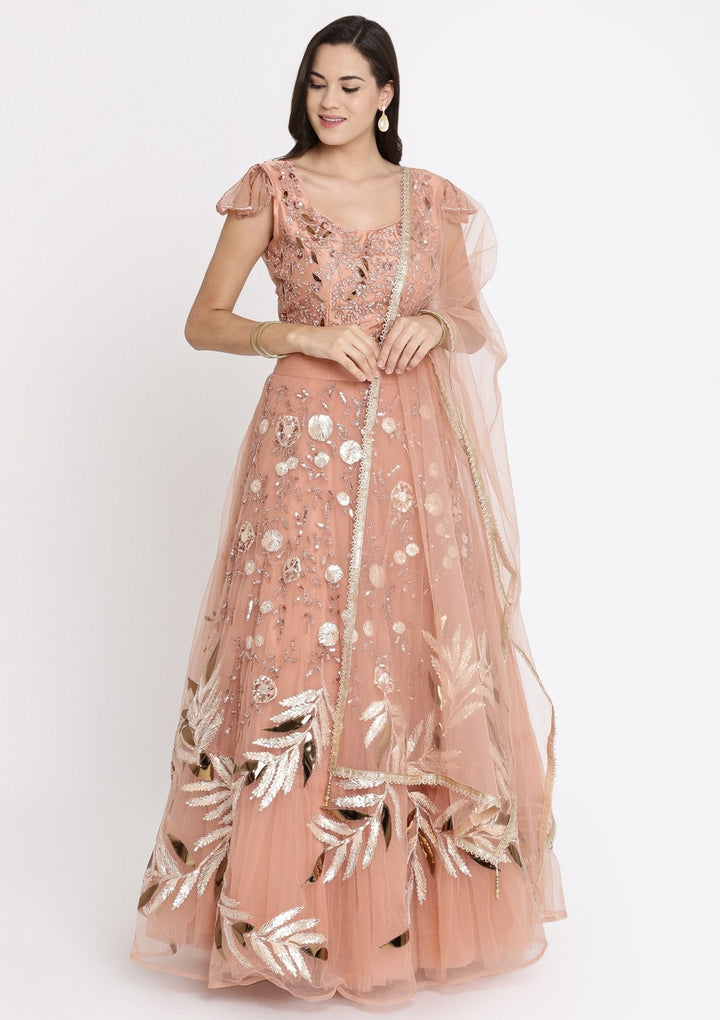Rust Cutdana Net Designer Lehenga-Koskii