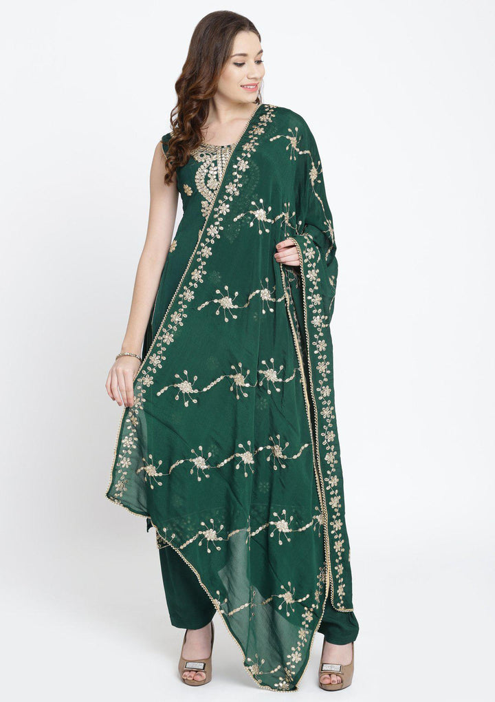 Bottle Green Gotapatti Semi Crepe Designer Salwar Suit-Koskii