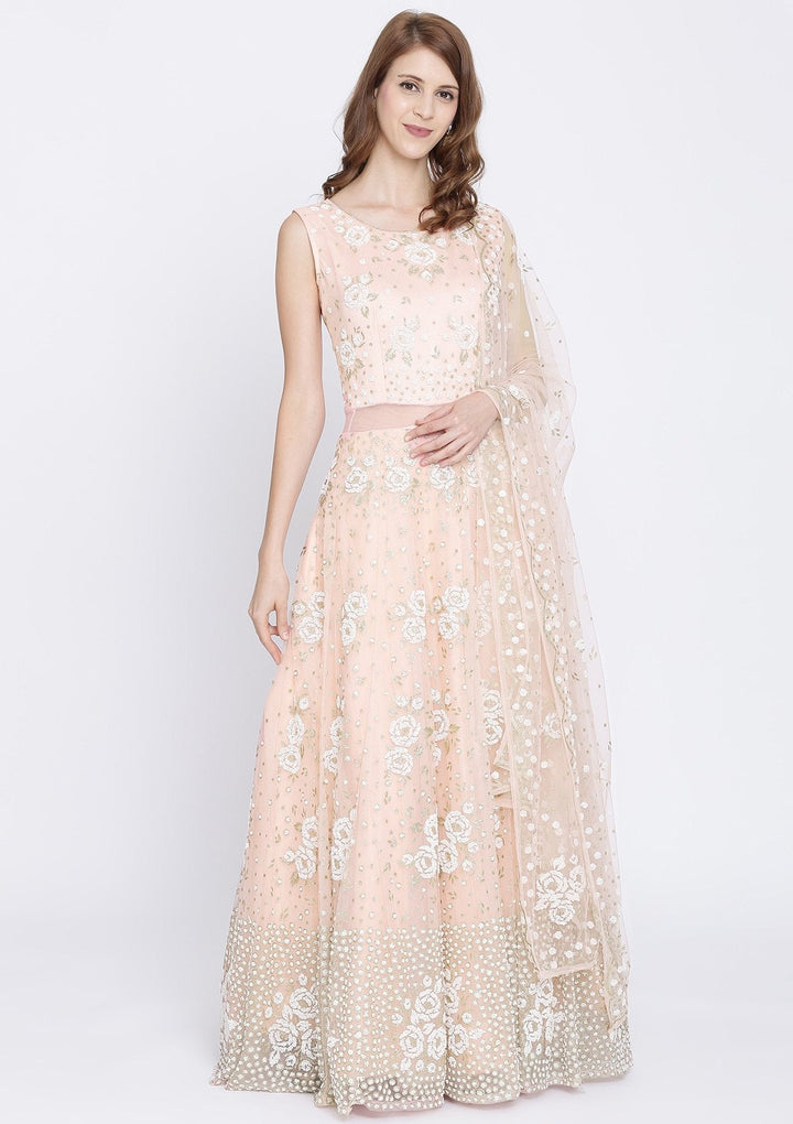 Baby Pink Cutdana Net Designer Gown-Koskii