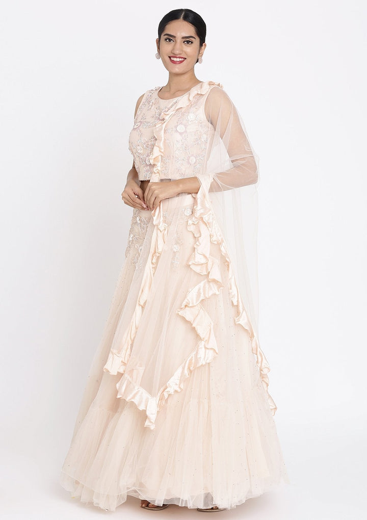 Peach Cutdana Net Designer Lehenga - koskii