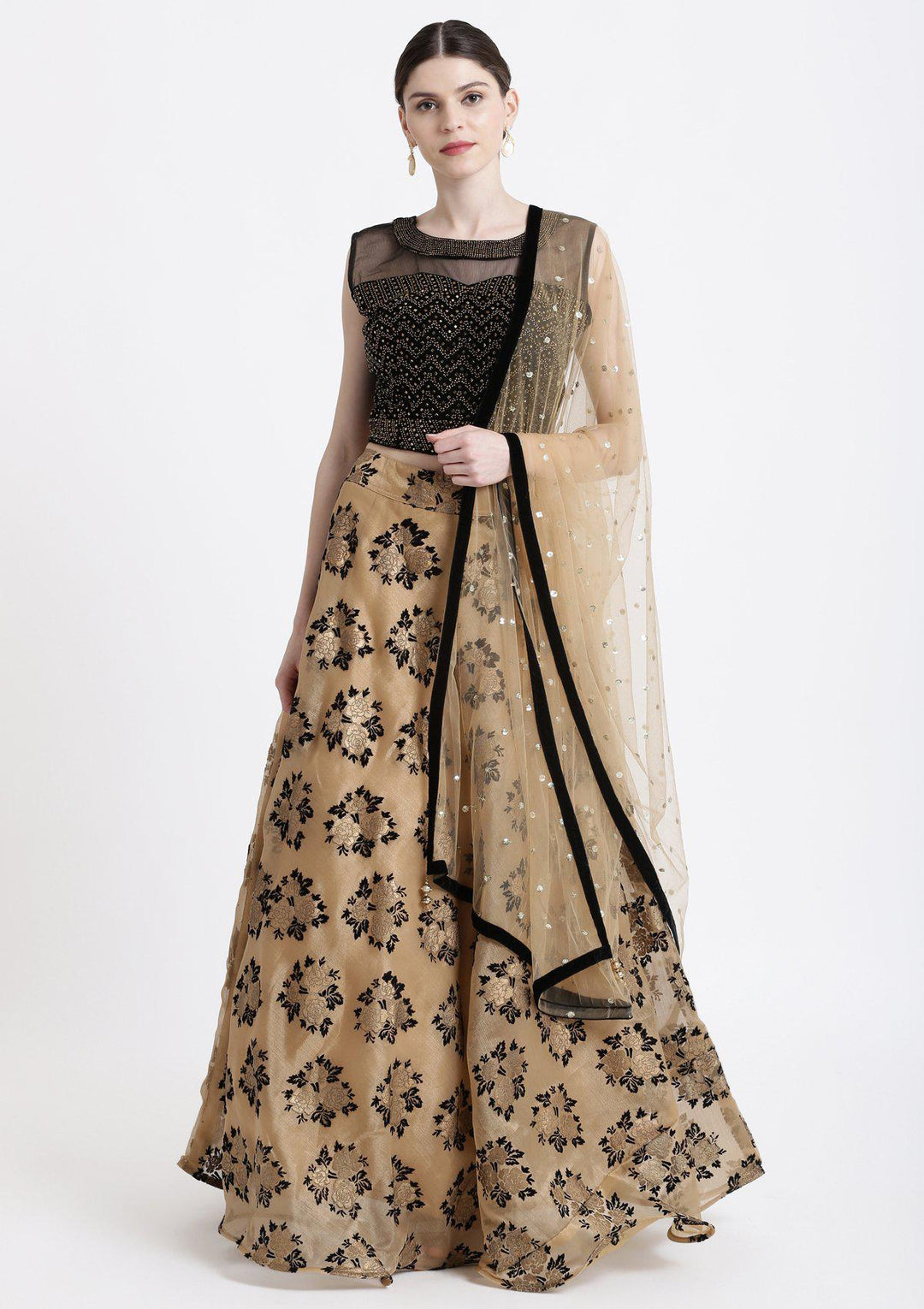 Gold Swarovski Tissue Designer Lehenga-Koskii