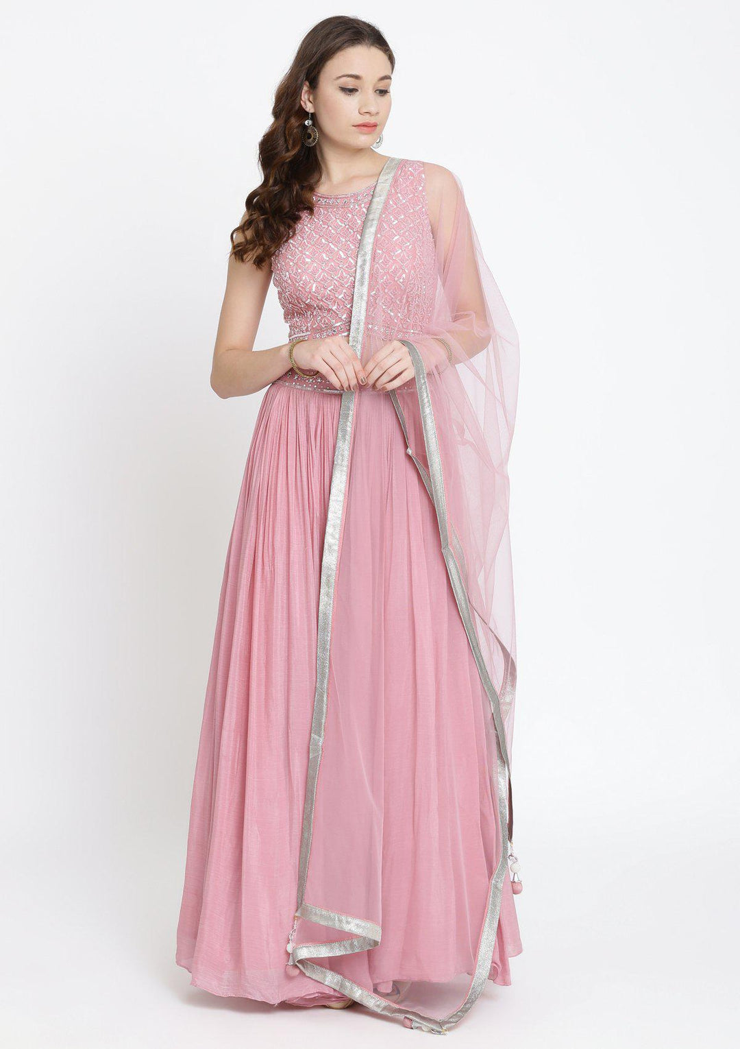 Pink Sequins Satin Designer Lehenga-Koskii