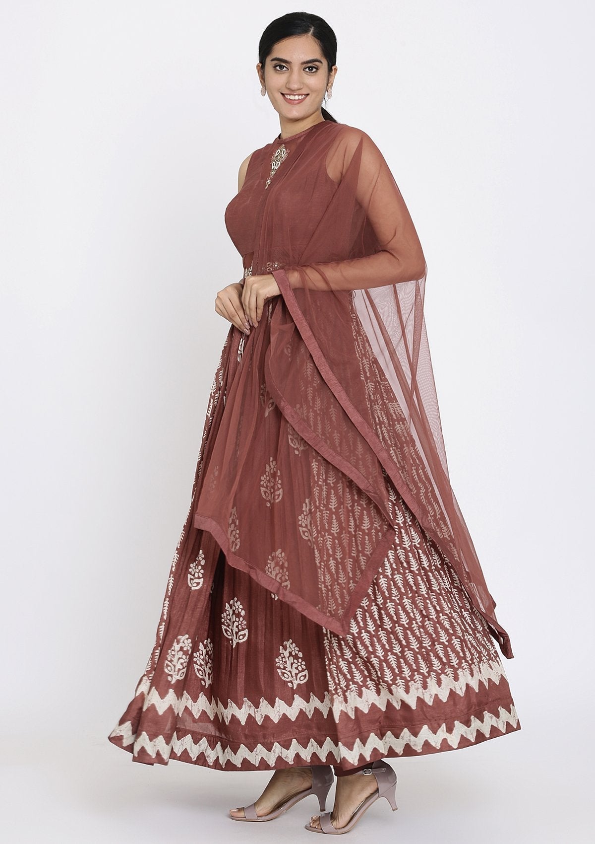 Mauve Printed Art Silk Designer Gown - koskii