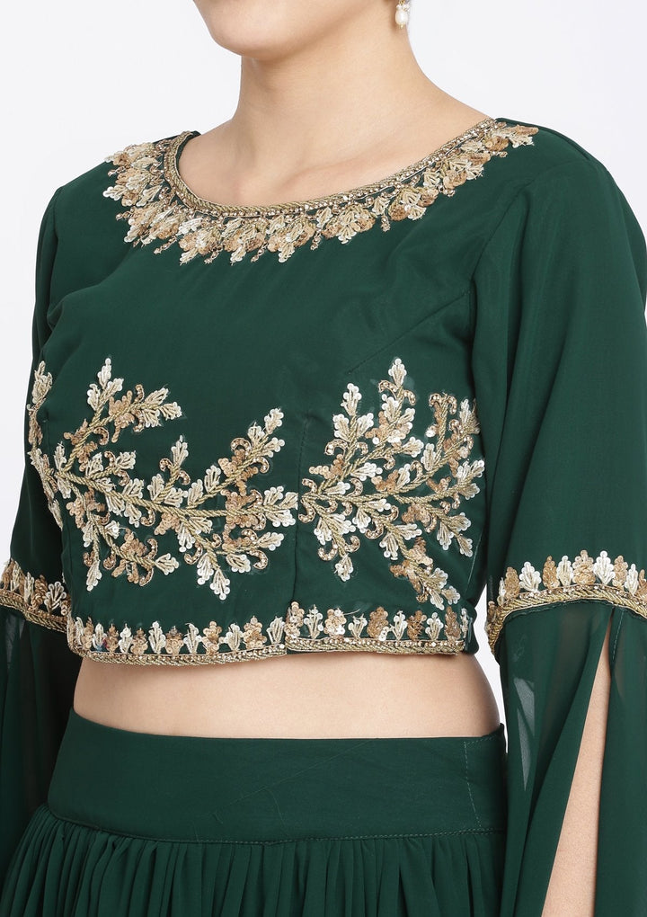 Bottle Green Sequins Georgette Designer Lehenga-Koskii