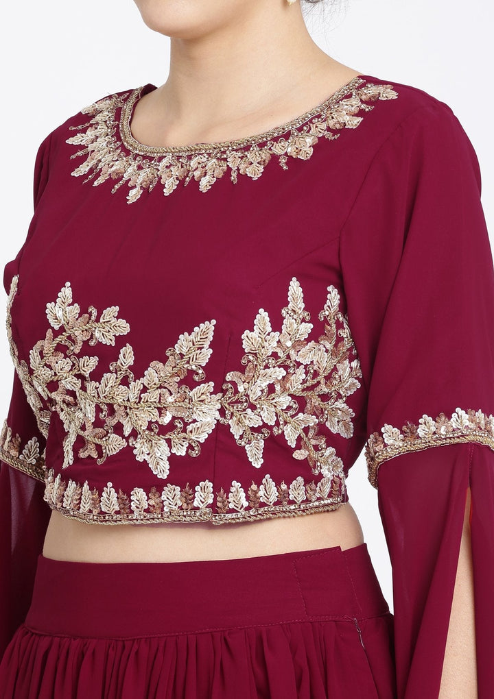 Maroon Sequins Georgette Designer Lehenga-Koskii