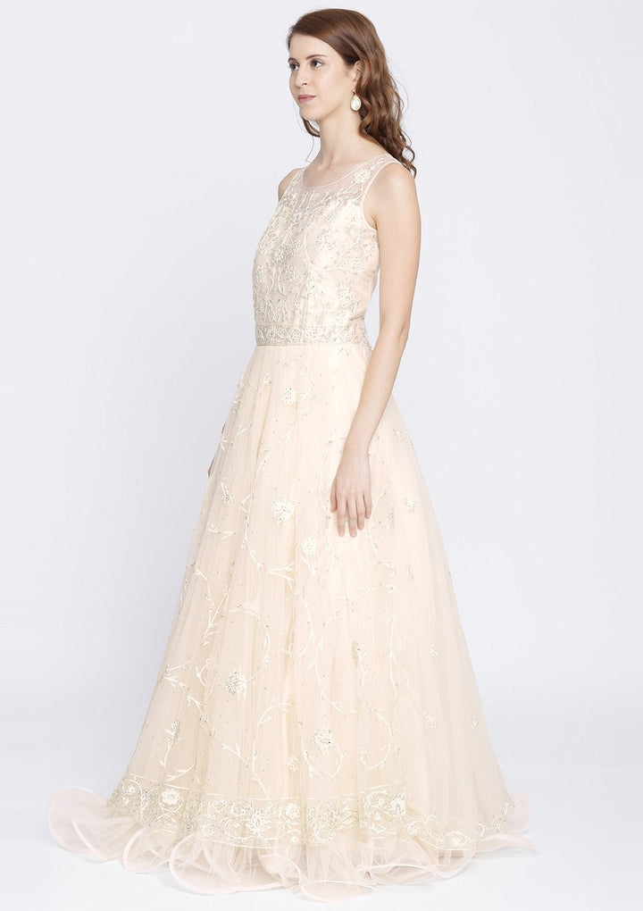 Cream Stonework Net Designer Gown-Koskii