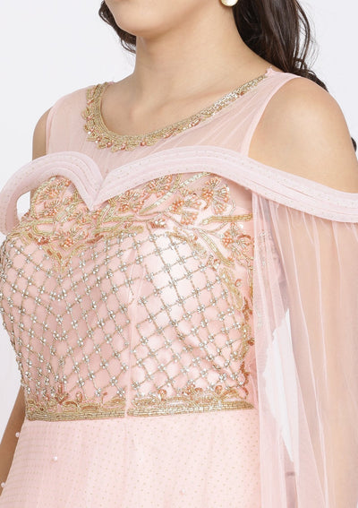 Baby Pink Cutdana Net Designer Gown-Koskii