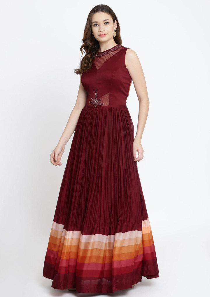 Maroon Cutdana Georgette Designer Gown-Koskii