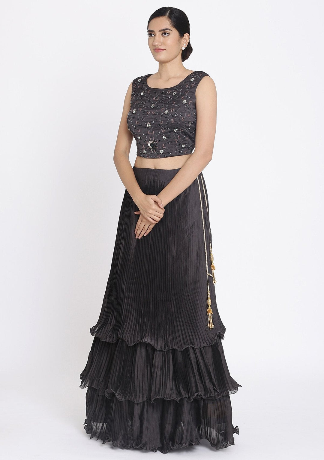 Black Cutdana Georgette Designer Lehenga - koskii
