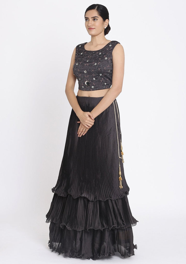 Black Cutdana Georgette Designer Lehenga - koskii