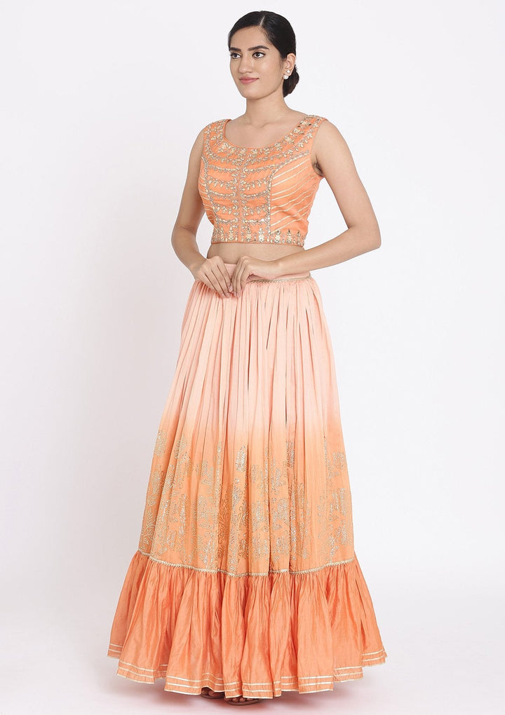 Orange And Pink Gotapatti Georgette Designer Lehenga - koskii