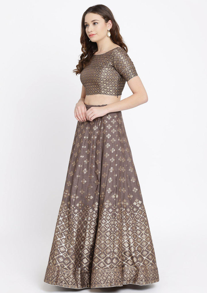 Dark Grey Zariwork Brocade Designer Lehenga-Koskii